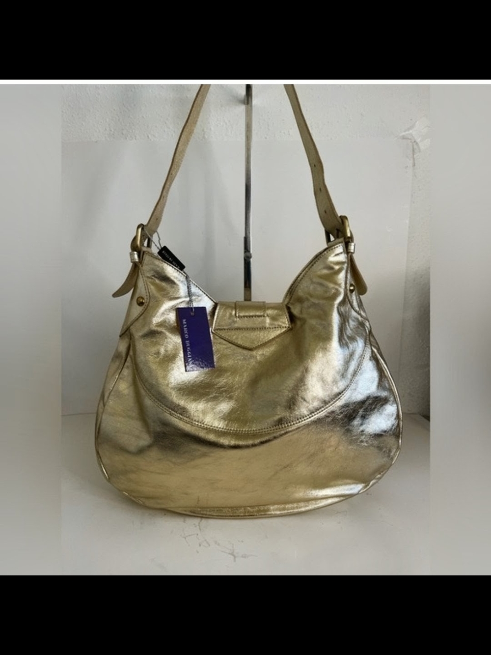 Metallic Gold Shoulder Bag by Marco Buggiani - Picture 7 of 9